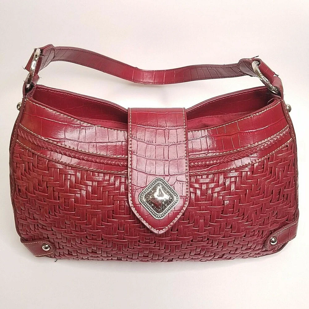 Coldwater Creek‎ Handbag Purse Red Woven Croc Emboss Faux Leather Magnetic Snap